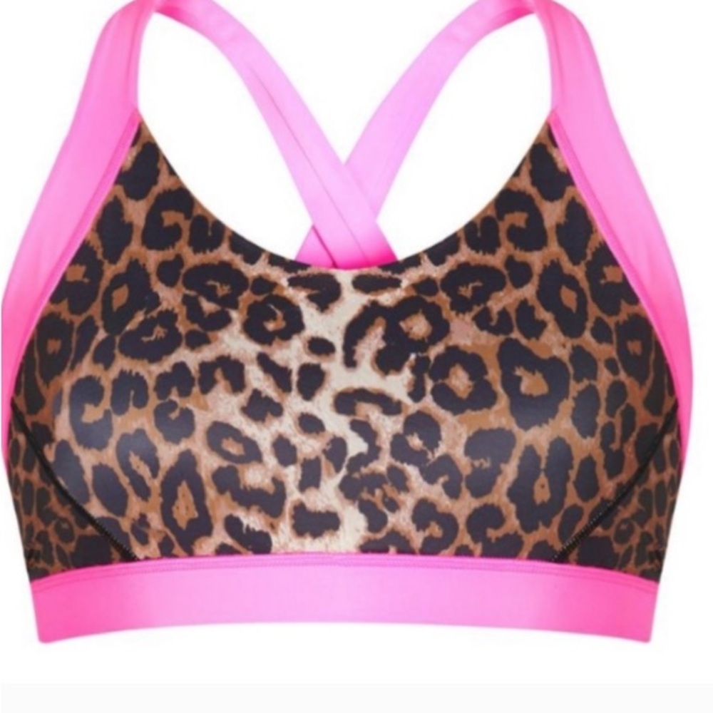 Veronica Beard X Bandier Leopard Print Sports Bra with Pink Trim